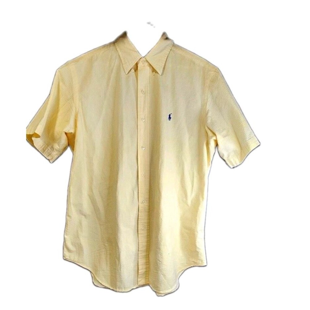 Men's Polo Ralph Lauren Seersucker Yellow Short Sleeve Button Down Shirt Large L